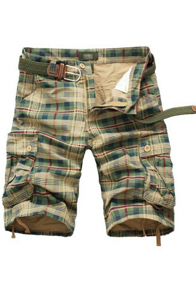 Basic Tribal Print Shorts Multi-Pocket Mid-Rised Zip Fly Straight Fit Cargo Shorts for Men