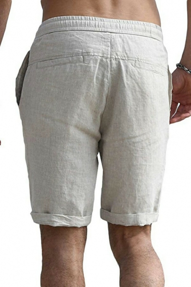 Comfy Men's Shorts Solid Color Elasticated Waist Side Pocket Regular Fitted Shorts