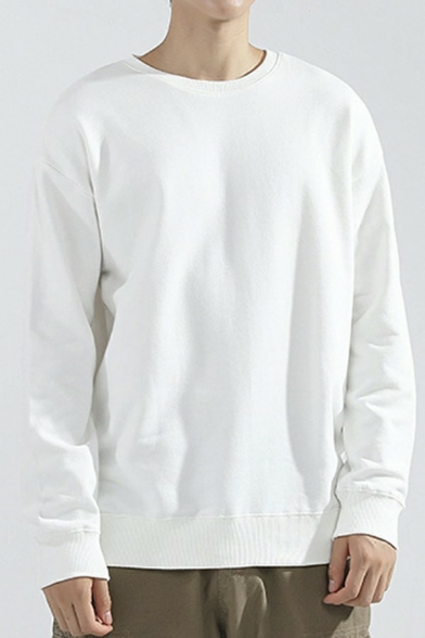 Cozy Mens Sweatshirt Pure Color Long Sleeves Round Neck Round Neck Sweatshirt