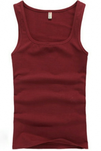 Dashing Mens Tank Pure Color Sleeveless Crew Neck Slim Fitted Tank Top