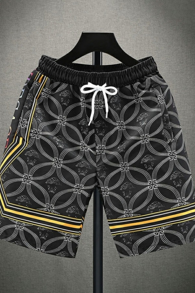 Dashing Shorts Graphic Printed Drawstring Elastic Waist Mid-Rised Straight Fit Shorts for Men