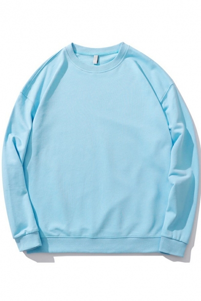 Fancy Mens Sweatshirt Pure Color Long Sleeves Round Neck Relaxed Fit Sweatshirt