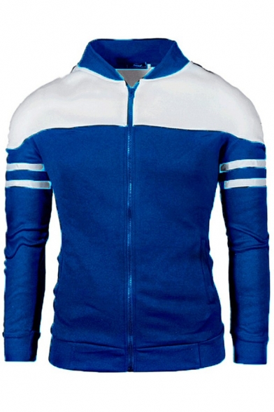 Fashionable Sweatshirt Color Block Long Sleeves Stand Collar Regular Fit Sweatshirt for Men