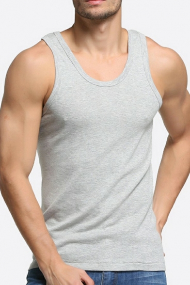 Hot Guys Tank Top Plain Scoop Neck Sleeveless Slim Fitted Tank Top