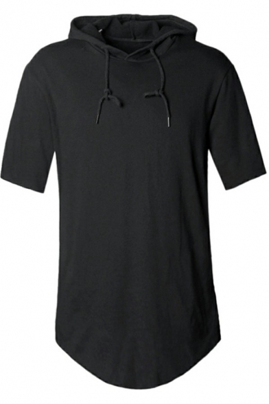 Leisure Men's Hoodie Solid Color Short-Sleeved Regular Fitted Drawcord Hoodie