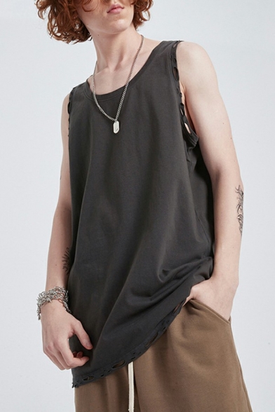 Leisure Mens Pure Color Tank Crew Neck Regular Fitted Tank Top