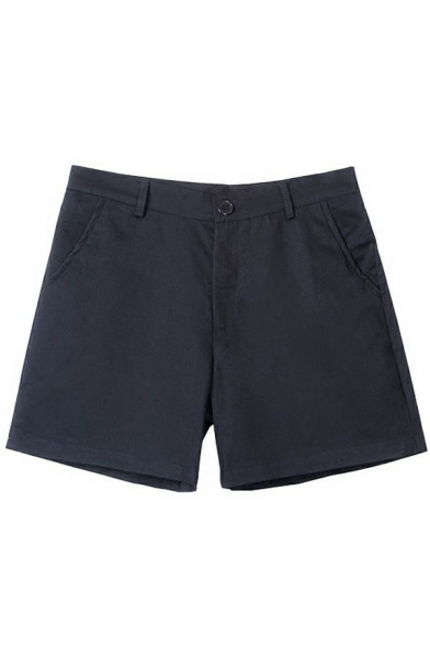 Men Dashing Shorts Solid Color Pocket Zip Closure Slim Fit Shorts