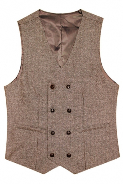 Men Formal Suit Vest Whole Colored Side Pocket Single-Breasted V-Neck Fitted Suit Vest