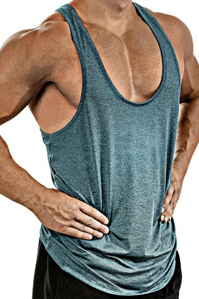 Men Modern Pure Color Vest Top Round Collar Slim Fitted Cool Tank Top