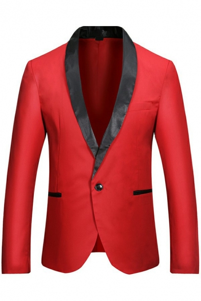 Men Neat Suit Blazer Color Panel Pocket Decorate Button Closure Turn-down Collar Long Sleeves Suit Blazer