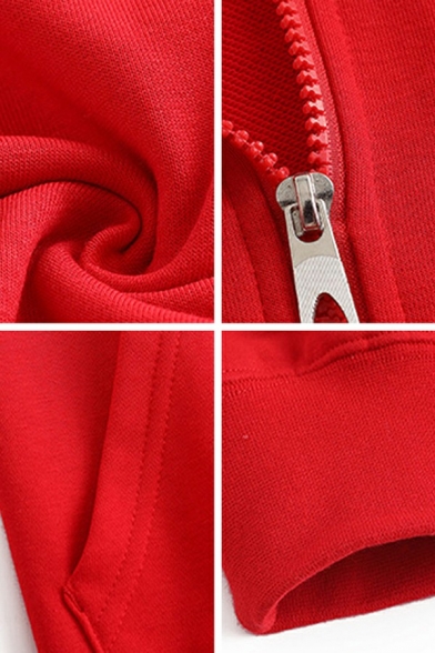 Simple Men's Hoodie Solid Color Kangaroo Pocket Zip up Long Sleeves Regular Fit Drawcord Hoodie