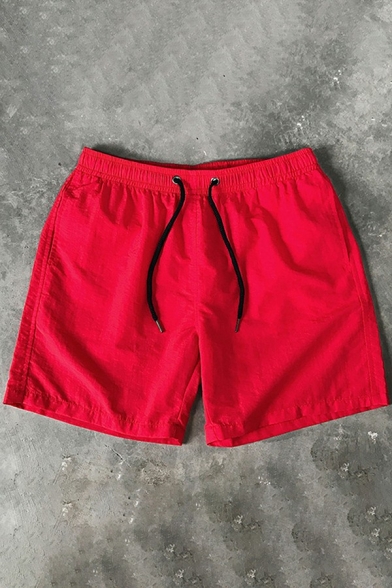 Simple Mens Shorts Pure Color Elasticated Waist with Drawstring Relaxed Fit Shorts