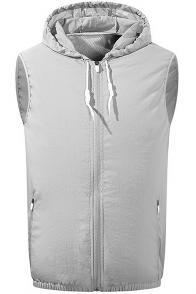 Trendy Solid Drawstring Vest Top Sleeveless Regular Fitted Hooded Vest for Boys