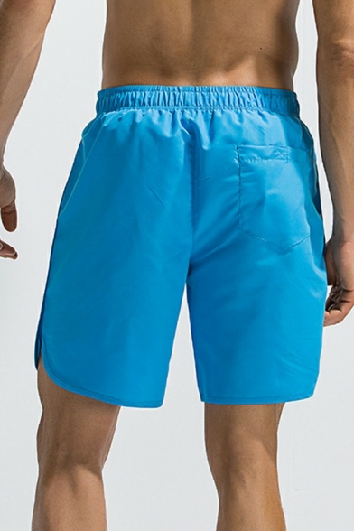 Basic Shorts Plain Drawstring Elastic Waist Pocket Detail Straight Regular Fit Shorts for Men