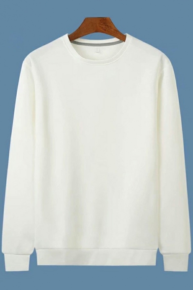 Casual Men's Sweatshirt Solid Color Long-Sleeved Round Neck Regular Sweatshirt