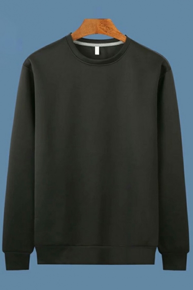 Casual Men's Sweatshirt Solid Color Long-Sleeved Round Neck Regular Sweatshirt