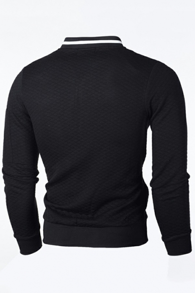 Casual Mens Sweatshirt Contrast Panel Zip Fly Long Sleeve Stand Collar Slim Fit Sweatshirt
