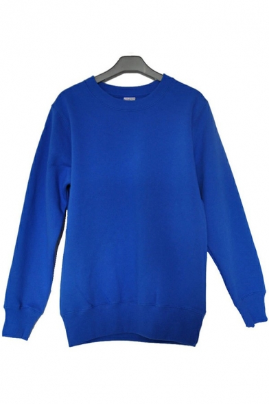 Casual Sweatshirt Pure Color Long Sleeves Round Neck Regular Fitted Sweatshirt for Men