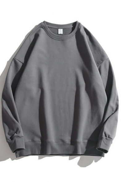 Cool Men's Sweatshirt Plain Round Neck Regular Fitted Long Sleeves Sweatshirt