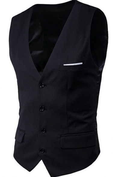 Edgy Guys Suit Vest Whole Colored Pocket Decoration Single Breasted Slim Fit Suit Vest