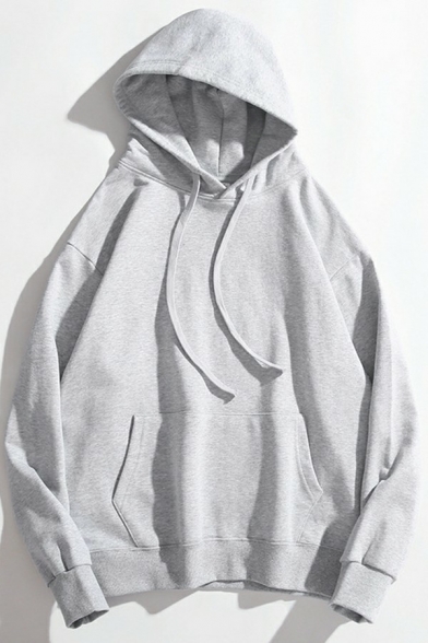 Fashion Hoodie Solid Color Drawstring Kanga Pocket Long-sleeved Oversized Hoodie for Men