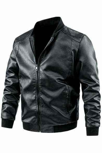 Fashionable Guy's Jacket Zipper Pocket Long Sleeve Stand Collar Relaxed Fitted Zip Fly Coat