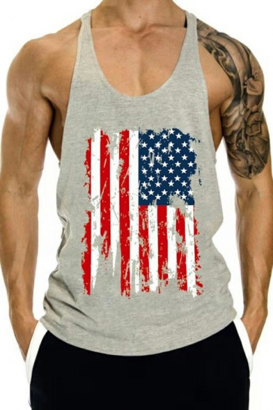 Fashionable Guys Tank Figure Pattern Scoop Neck Narrow Shoulder Strap Sleeveless Fitted Tank