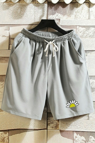 Fashionable Shorts Floral Pattern Drawstring Elastic Waist Side Pocket Relaxed Shorts for Men