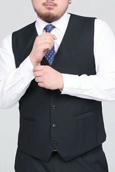 Formal Men's Suit Vest Solid Pocket Embellished Single-Breasted Slim Fit Suit Vest