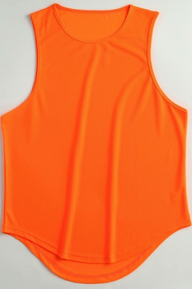 Leisure Mens Tank Top Pure Color Sleeveless Crew Neck Curved Hem Loose Fit Tank