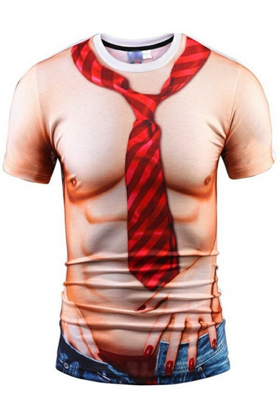 Men Creative T-Shirt 3D Figure Printed Crew Neck Short-sleeved Fitted T-Shirt