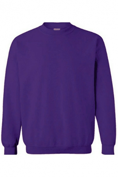 Men Edgy Sweatshirt Pure Color Long-Sleeved Crew Neck Relaxed Sweatshirt