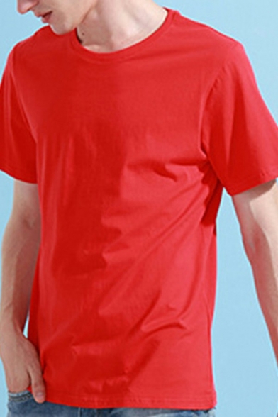 Men Leisure T-Shirt Plain Round Neck Short Sleeve Loose Fitted T-Shirt