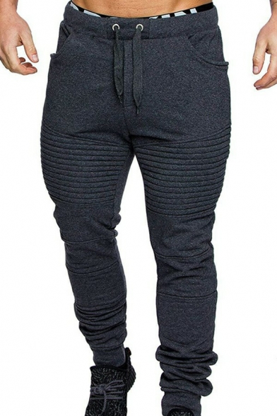 Men's Modern Pants Camouflage Pattern Pleated Trim Full Length Mid Rise Skinny Draw cord Pants