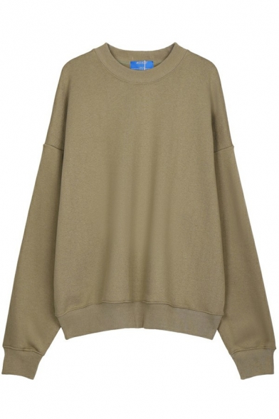 Modern Mens Sweatshirt Solid Color Long Sleeves Round Neck Loose Fit Sweatshirt