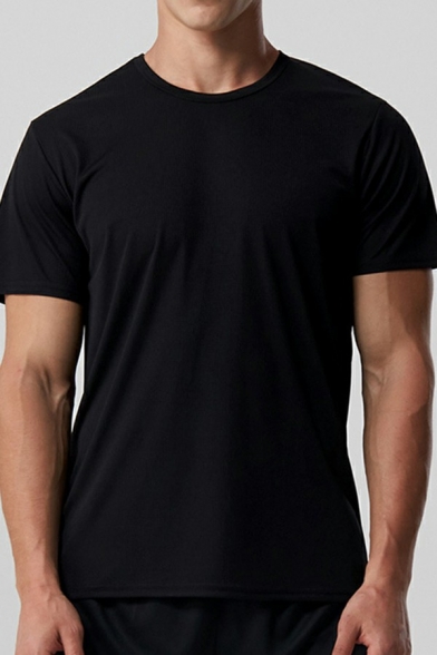 Trendy Tee Top Plain Crew Neck Short Sleeve Loose Fitted Comfortable T-Shirt for Men