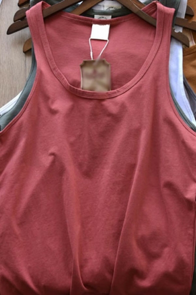 Urban Guys Tank Pure Color Scoop Neck Sleeveless Loose Fit Tank