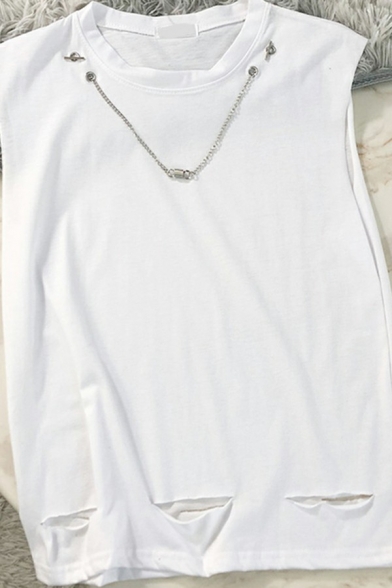 Urban Necklace Decoration Tank Crew Neck Relaxed Fitted Tank Top for Men