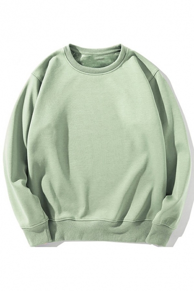 Warm Sweatshirt Pure Color Long-sleeved Round Neck Pullover Sweatshirt for Men