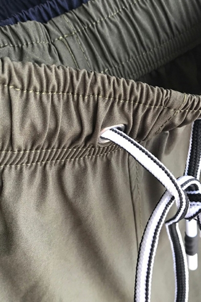 Basic Mens Shorts Pure Color Drawstring Elastic Waist Pocket Detail Loose Fit Shorts