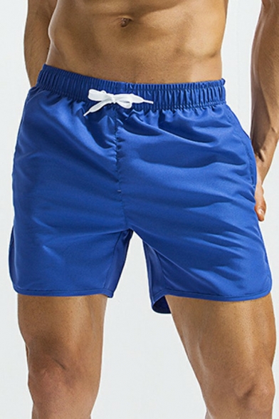 Basic Shorts Plain Drawstring Elastic Waist Pocket Detail Straight Regular Fit Shorts for Men