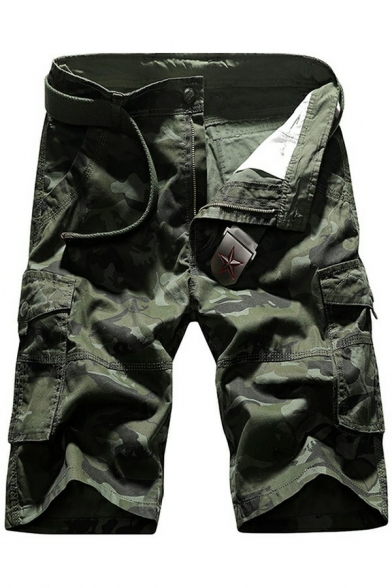 Casual Men's Shorts Camo Pattern Zipper Fly Flap Pocket Straight Leg Cargo Shorts