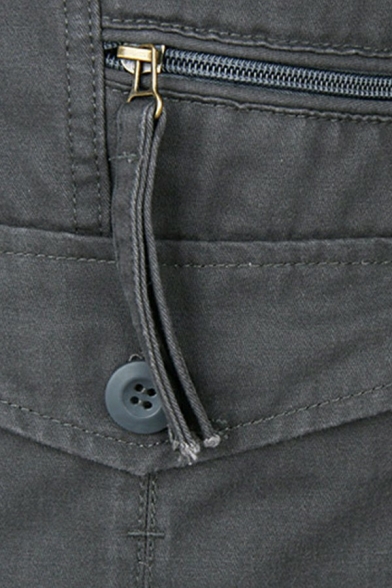 Chic Men's Pants Plain Flap Pocket Zip Detail Full Length Loose Fit Cargo Pants