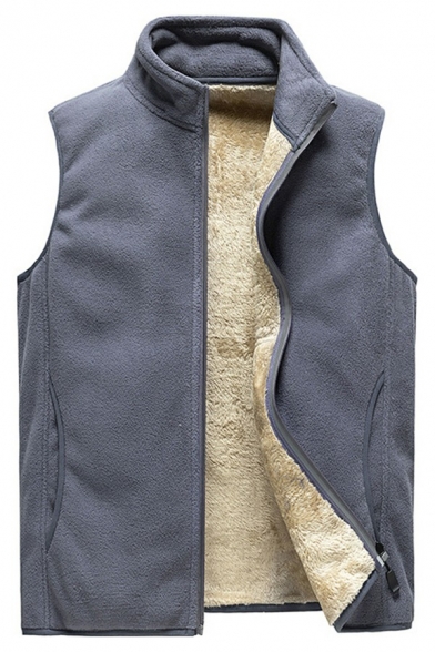 Fashionable Men's Vest Solid Stand Collar Zipper Fly Pocket Fitted Vest