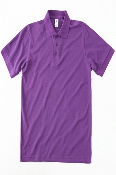 Guys Snazzy Polo Shirt Pure Color 1/4 Button Collar Short Sleeve Loose Fitted Polo Shirt