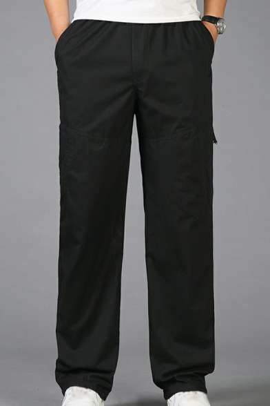 Hot Mens Pants Solid Color Side Pocket Mid Rise Full Length Loose Fit Pants