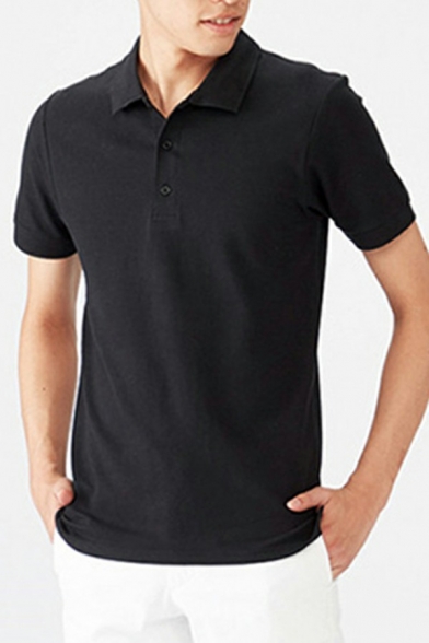 Men Novelty Polo Shirt Plain Button Detailed Short Sleeves Lapel Collar Relaxed Fitted Polo Shirt