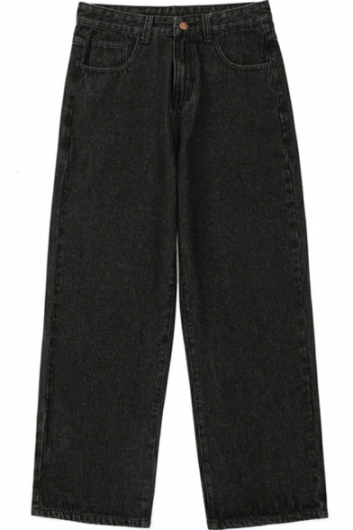 Simple Mens Jeans Whole Colored Zipper Bleach Wide-leg Long Length Jeans