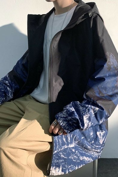 Popular Guy's Jacket Contrast Color Pocket Long Sleeves Regular Fit Zipper Down Jacket