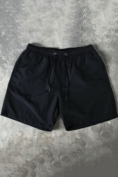 Popular Men's Shorts Pure Color Drawcord Elasticated Mid Rise Regular Shorts